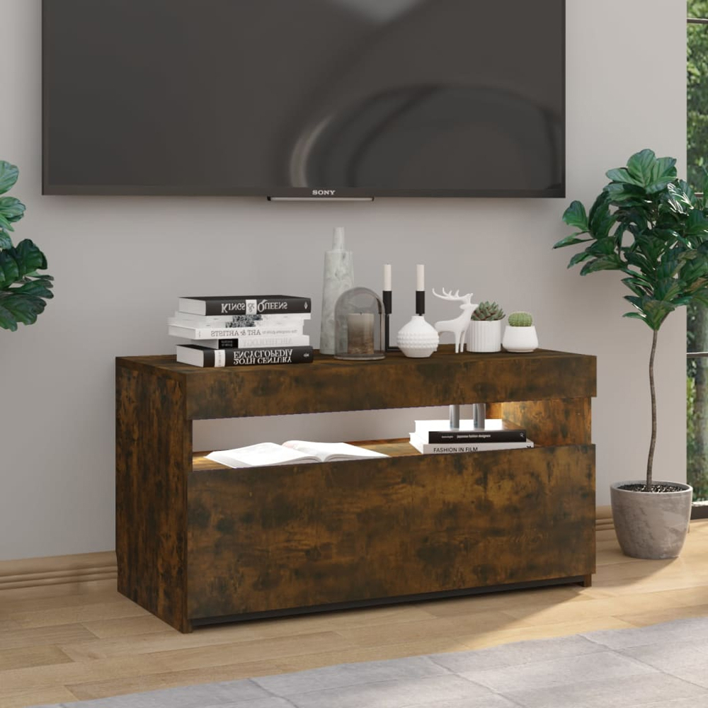 vidaXL Single Door Single Shelf Smoked Oak LED TV Cabinet Image 4