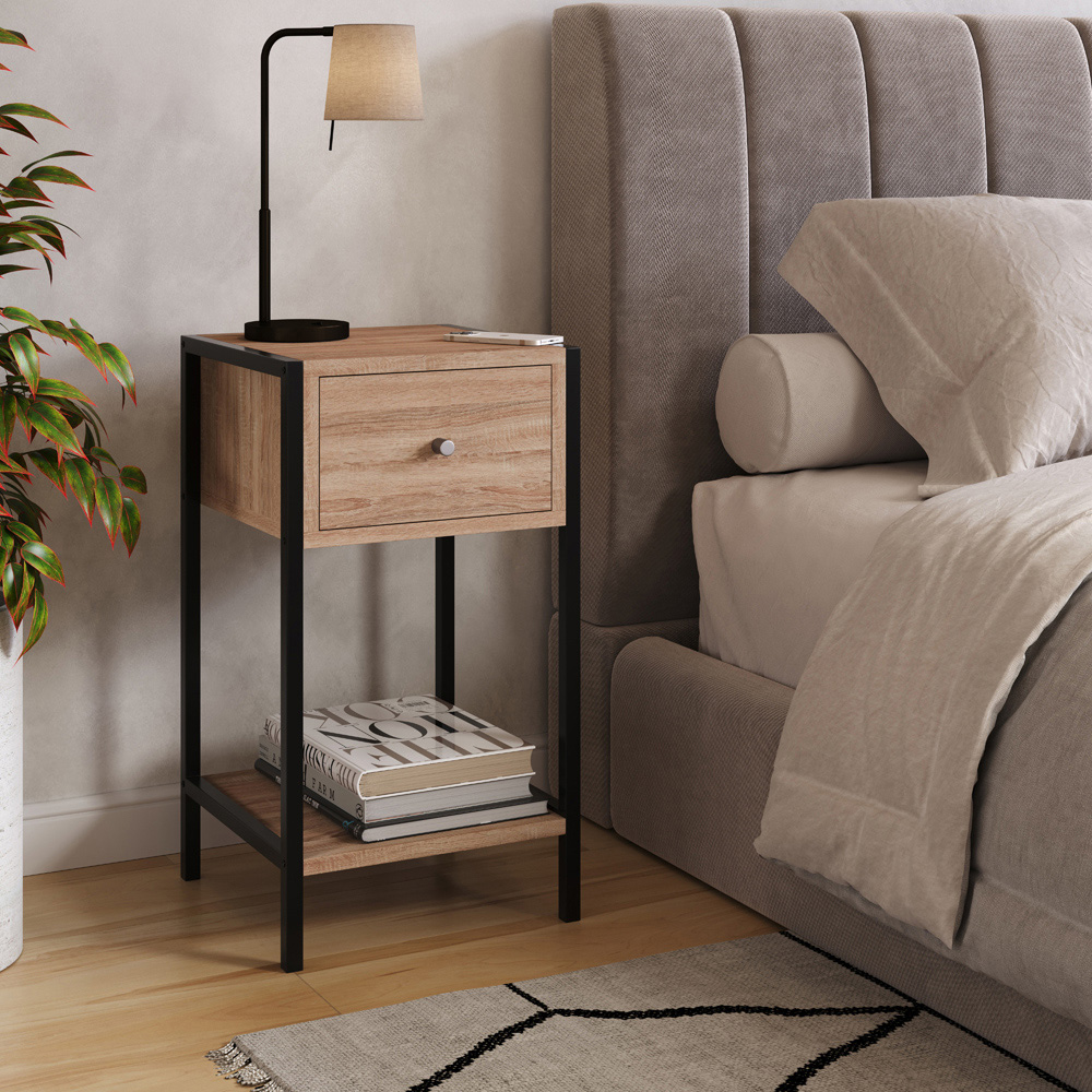 Core Products Kelly Single Drawer Single Shelf Oak Effect Compact Bedside Cabinet Image 8