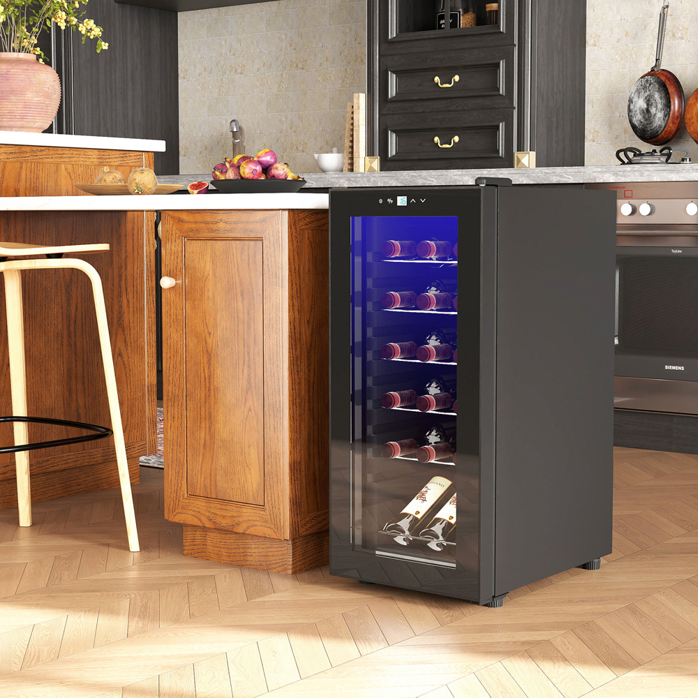 HOMCOM Black 18 Bottle Under-Counter Wine Cooler Fridge with LED Glass Door 50L Image 2