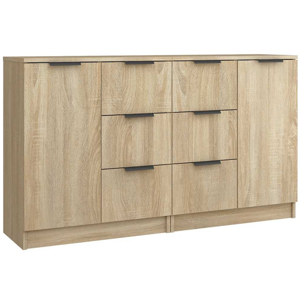 vidaXL Single Door 3 Drawer Sonoma Oak Sideboard Set of 2 Image 2