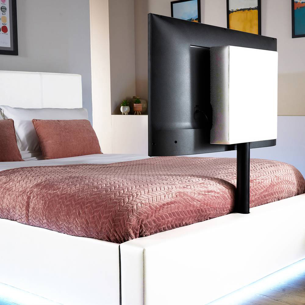 XR Living Ava Double White PU Upholstered TV Bed with Underbed Lights Image 2