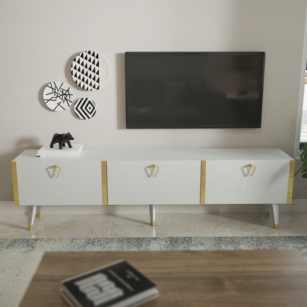 Decorotika Milagro 3 Cabinet White and Gold TV Unit Image 1