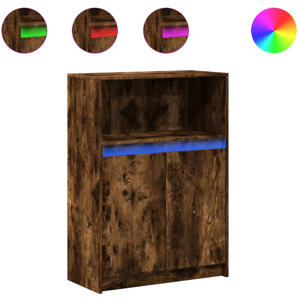 vidaXL 2 Door Single Shelf Smoked Oak Sideboard with RGB LED Lights Image 2