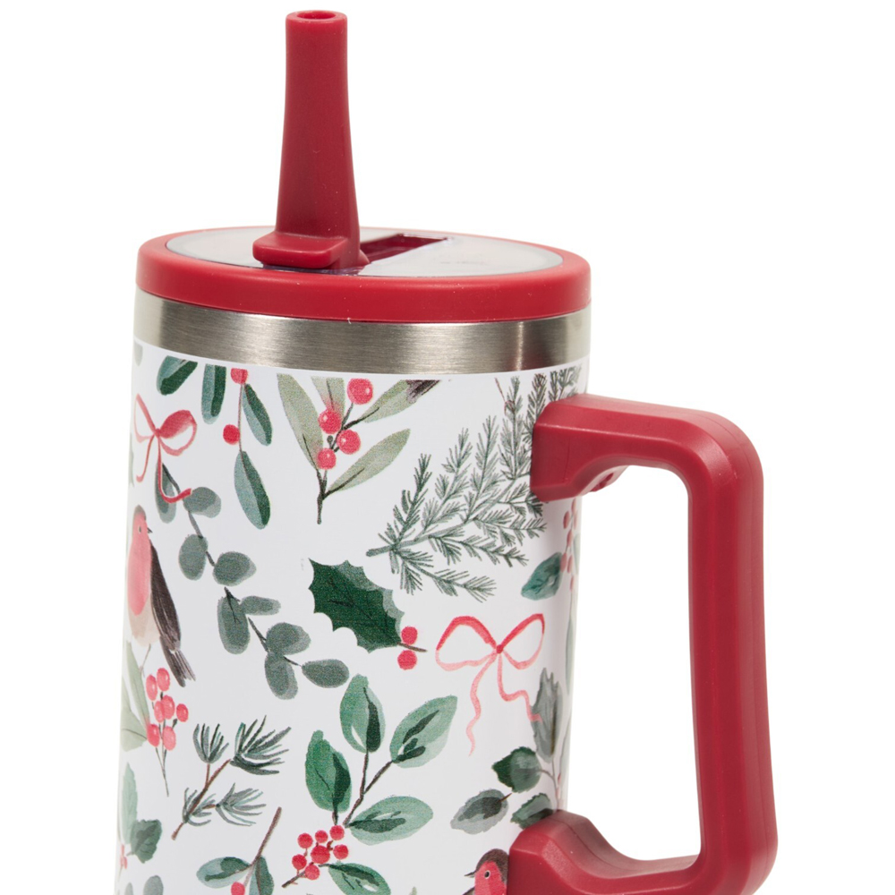 Festive Robin Stainless Steel Tumbler with Lid Image 3