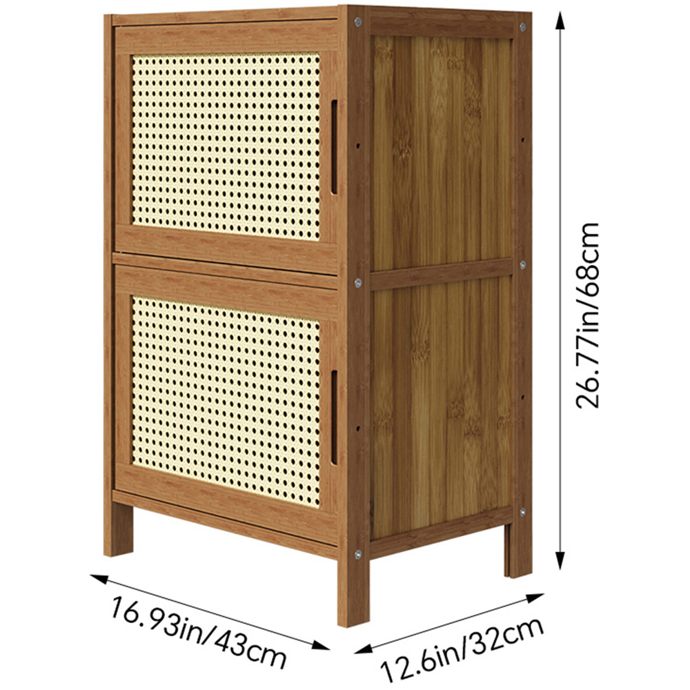 Living and Home 2 Door Natural Wooden Rattan Bedside Table Image 9
