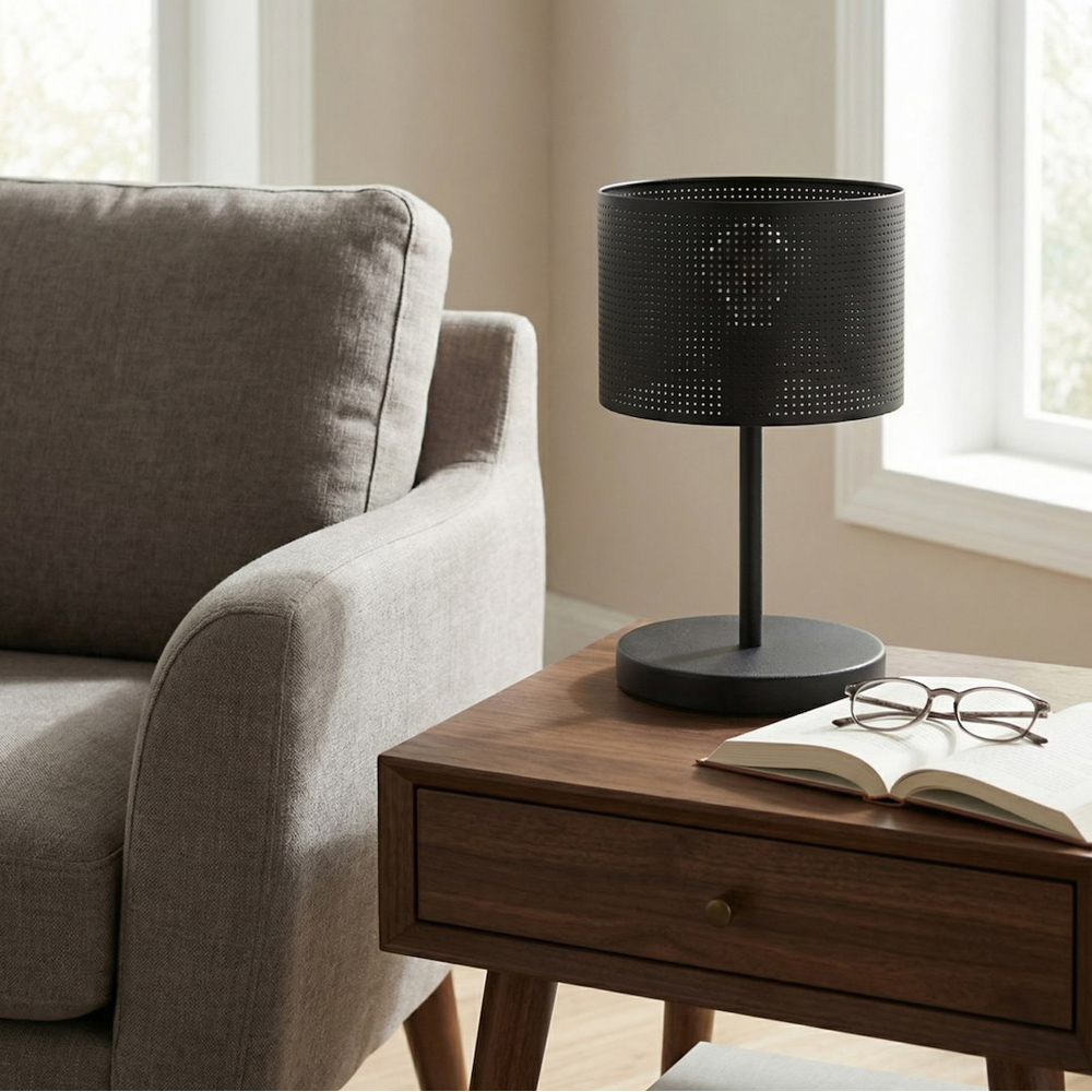 Emibig Lux Cylindrical Shade Black E27 Table Lamp Image 2