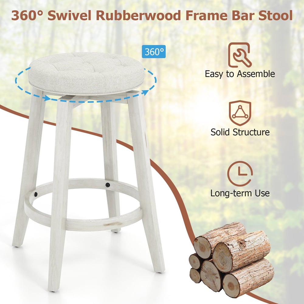 Costway White Swivel Upholstered Bar Stool Set of 2 Image 8