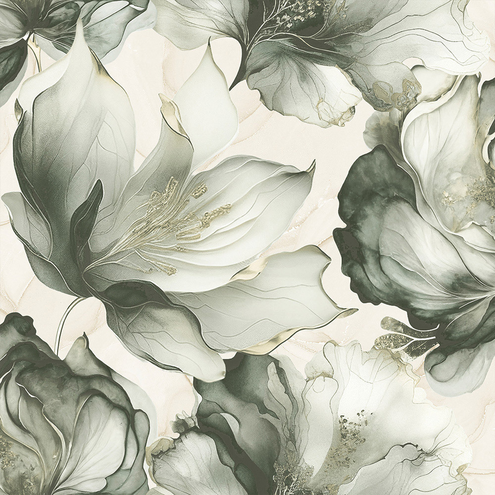 Muriva Elysian Floral Green and Gold Wallpaper Image 1