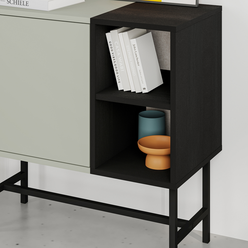 Decortie Mona Single Door 2 Shelf Ash Green and Black Wood Mini Console Table Image 3