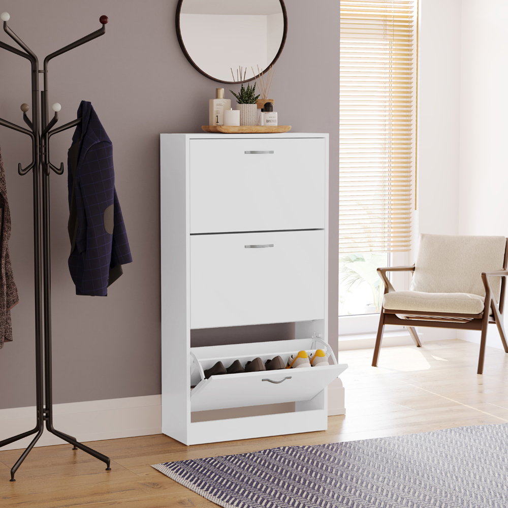 VIDA DESIGNS White 3-Drawer Shoe Cabinet Rack Image 4