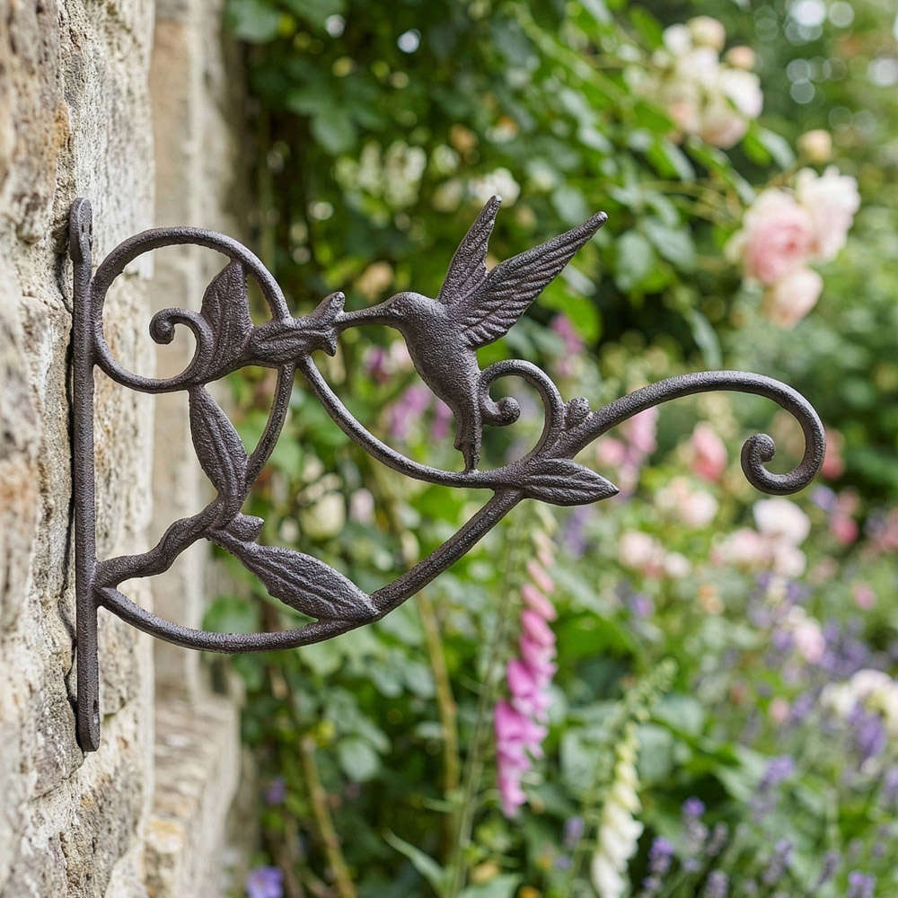 Dibor 18.5 x 27cm Antique Brown Cast Iron Hummingbird Hanging Wall Bracket Image 2
