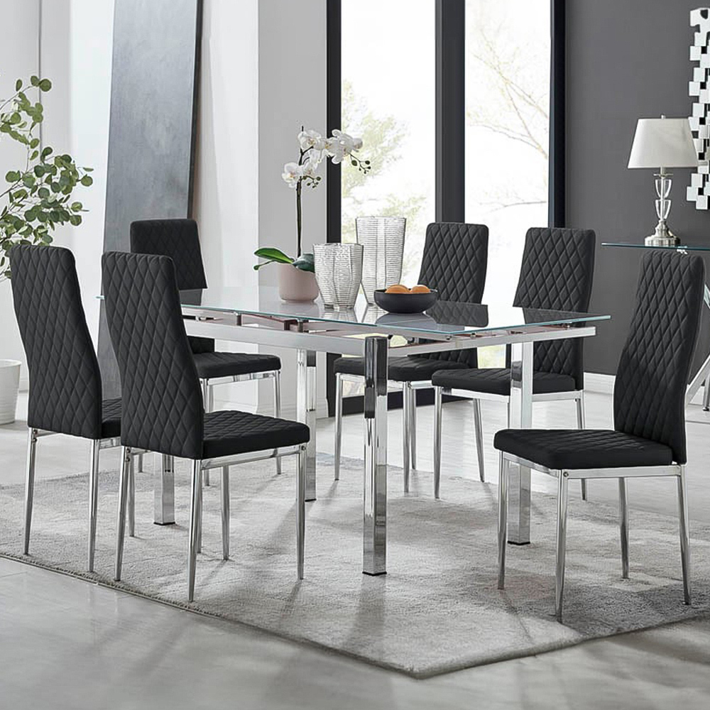 Furniturebox Fonti Valera 6 Seater Dining Set Black and Chrome Image 1