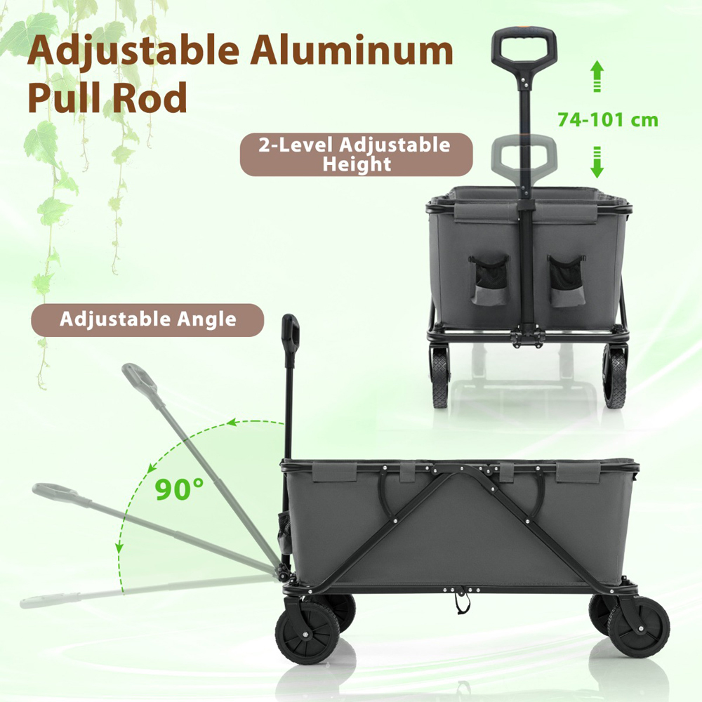 Costway Grey Collapsible Foldable Wagon Cart with Adjustable Handlebar Image 4