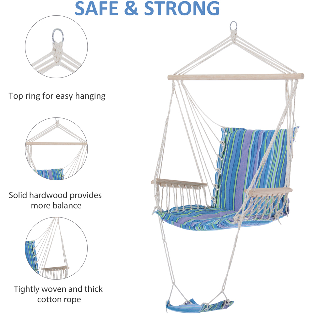 Outsunny Outdoor Rope Hanging Swing Chair with Footrest and Armrest Image 7