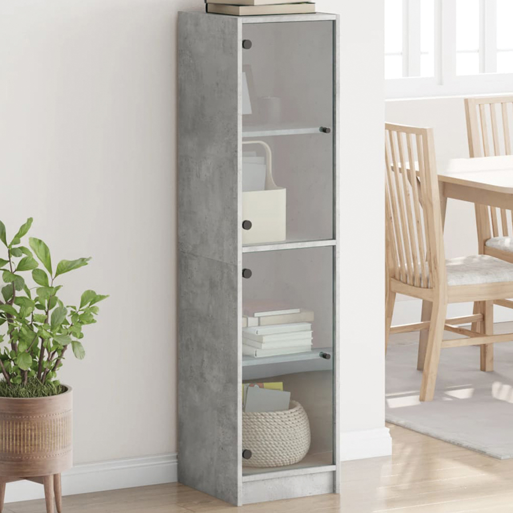 vidaXL 2 Glass Door Concrete Grey Highboard Image 1