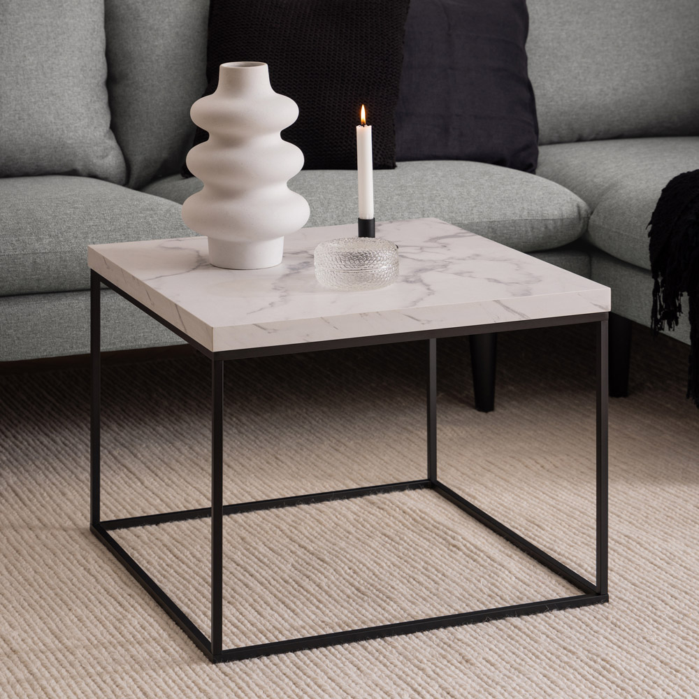 Florence Barossa White Marble Carrara Top Square Coffee Table Image 6
