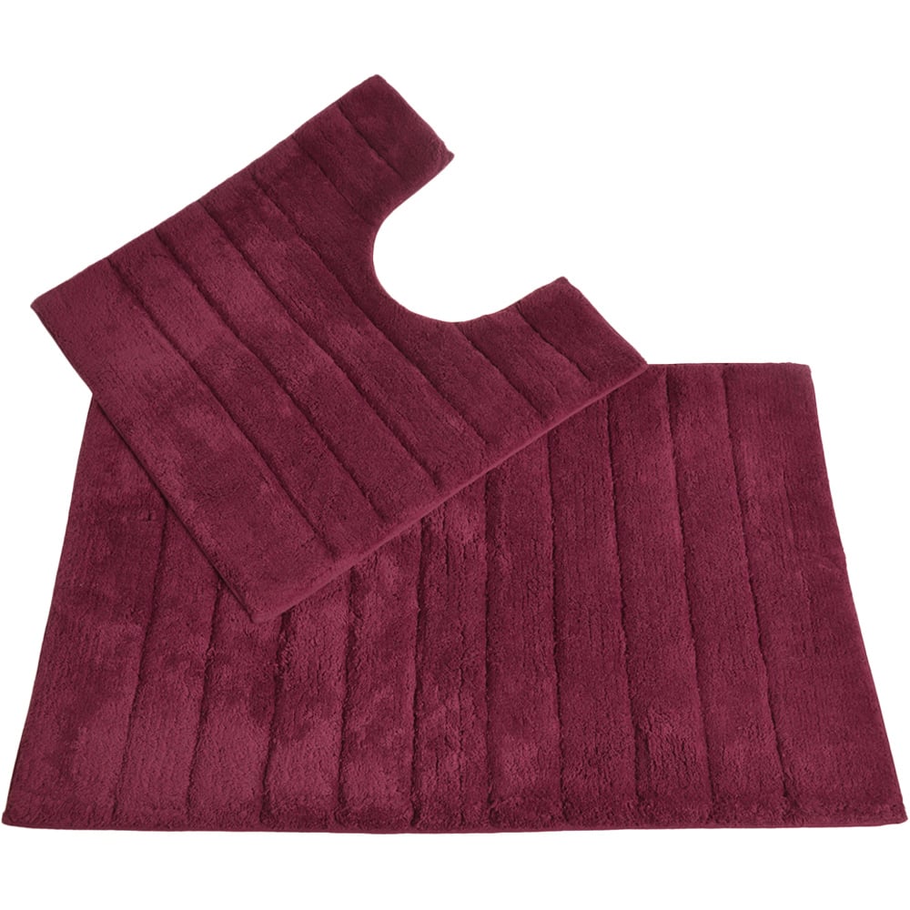 Allure Bath Fashions Beetroot Ribbed Bath Mat and Pedestal Mat Set 2 Piece Image 1