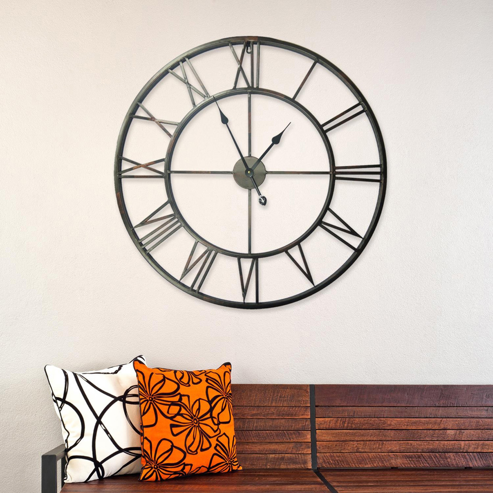 Walplus Brown Roman Numeral Iron Wall Clock 56cm Image 7