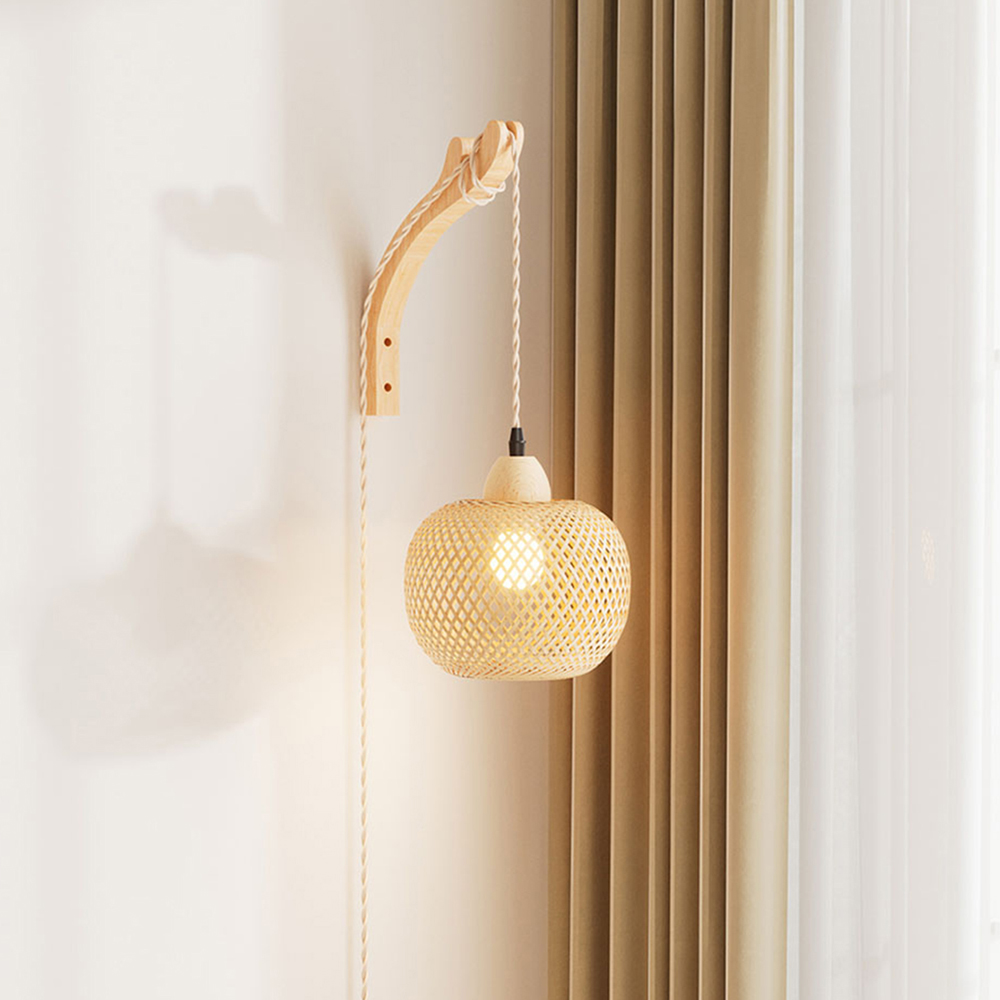 Living and Home Bamboo Woven E27 Plug-In Wall Light Image 7