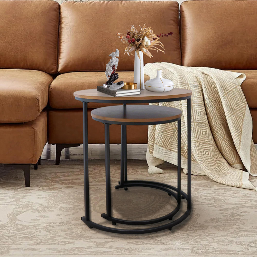 Alivio Brown Round Nesting Coffee Tables Set of 2 Image 2