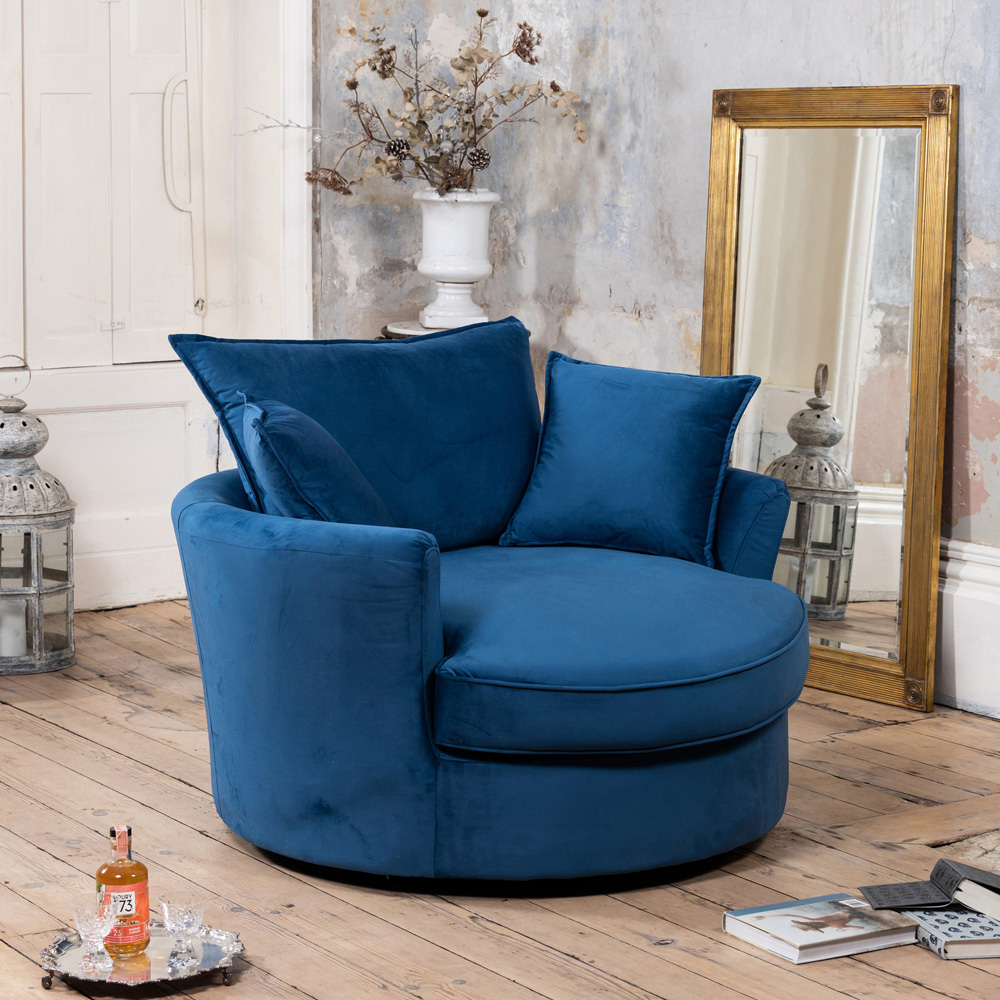 Artemis Home Havana Blue Velvet Swivel Cuddle Chair Image 2