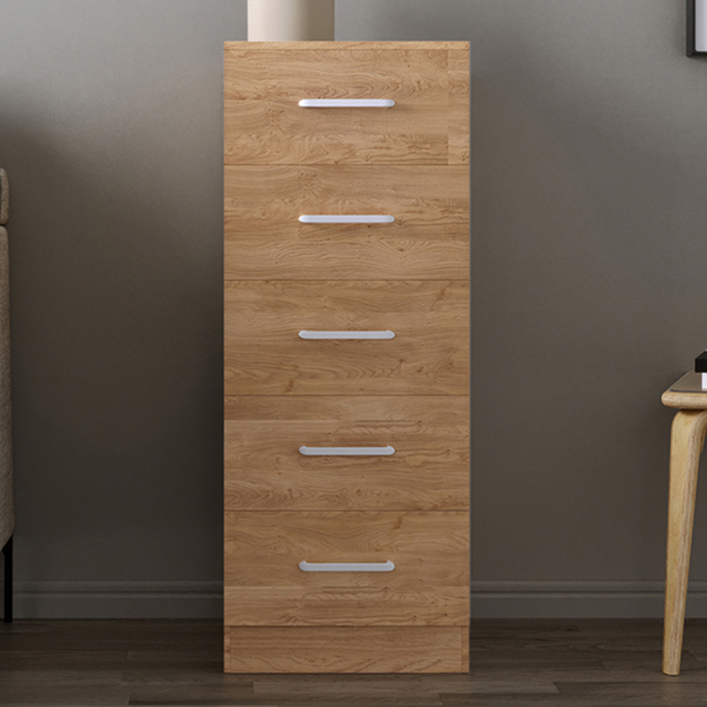 Seconique Dakota 5 Drawer Oak Effect Narrow Storage Chest Image 1