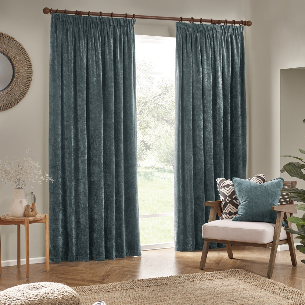 Yard Heavy Marine Chenille Velvet Pencil Pleat Curtains 229 x 229cm Image 5