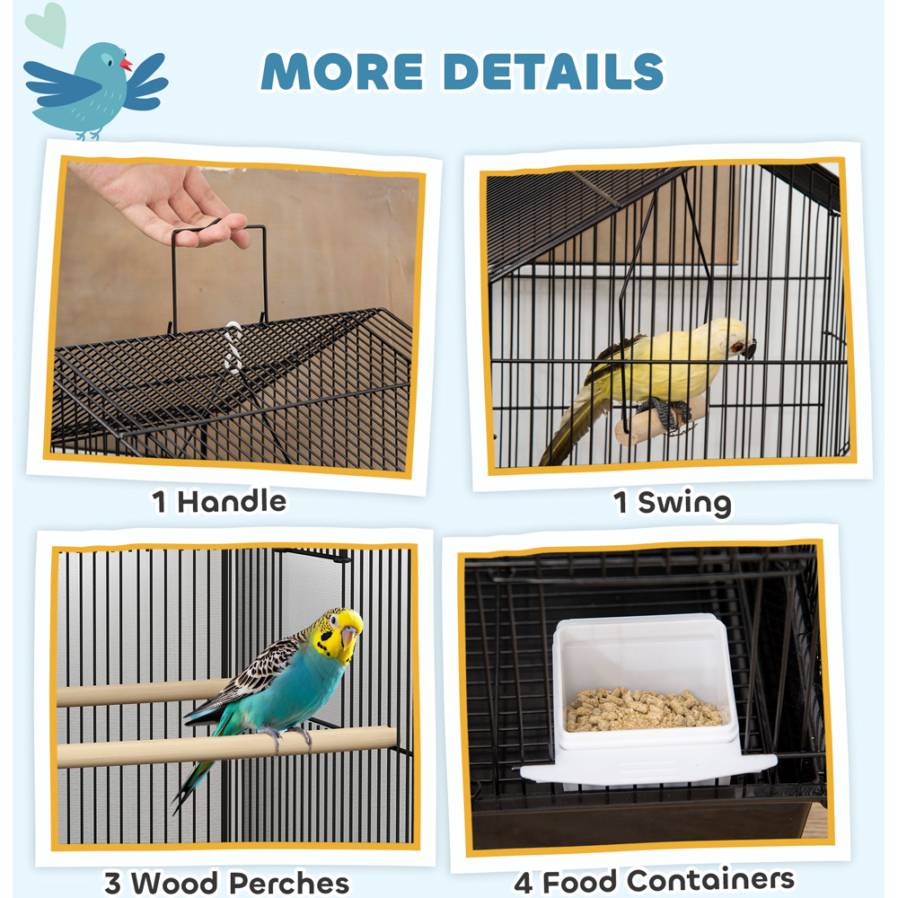 PawHut Black Bird Cage with Slide Tray 104 x 43 x 32.5cm Image 5