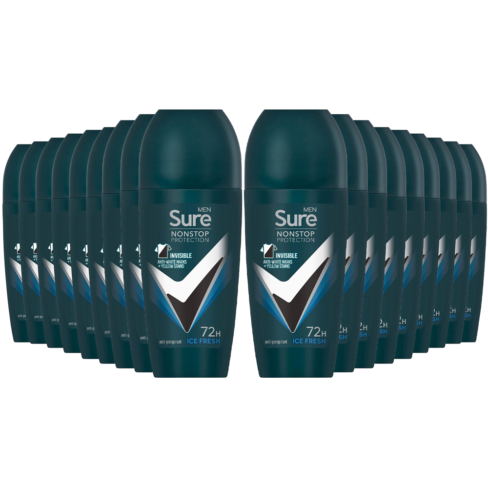Sure Men 72H Non-Stop Protection Anti-Perspirant Ice Fresh Roll On Deodorant Stick 50ml 18 Pack Image 1