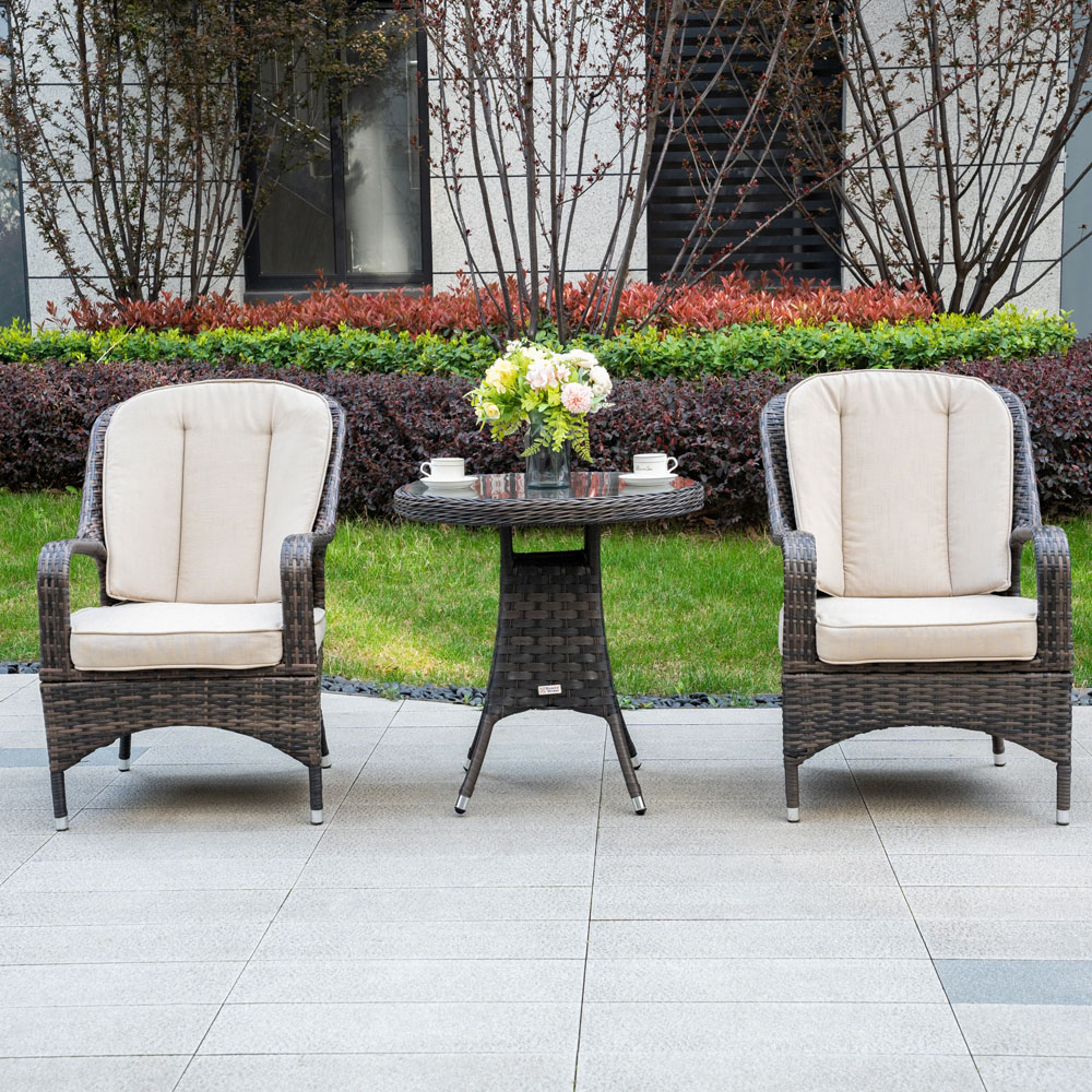 Direct Wicker 2 Seater Brown Garden Aluminium Rattan Bistro Set Image 3