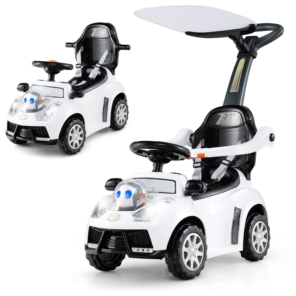 Costway 3-in-1 Toddlers White Push Sliding Car with Seat Belt and Canopy Image 3