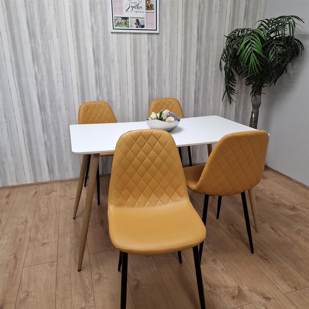 Portland 4 Seater Faux leather Dining Set White and Mustard Image 3