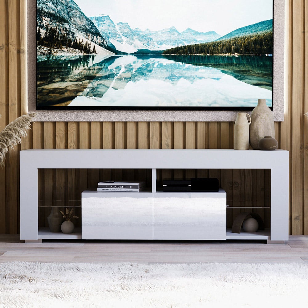 Vida Designs Luna 2 Drawer 2 Shelf White LED TV Unit Image 3
