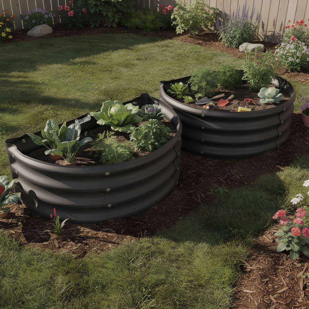 Harbour Housewares Anthracite Semicircle Galvanised Steel Raised Garden Bed 90 x 45cm 2 Pack Image 3