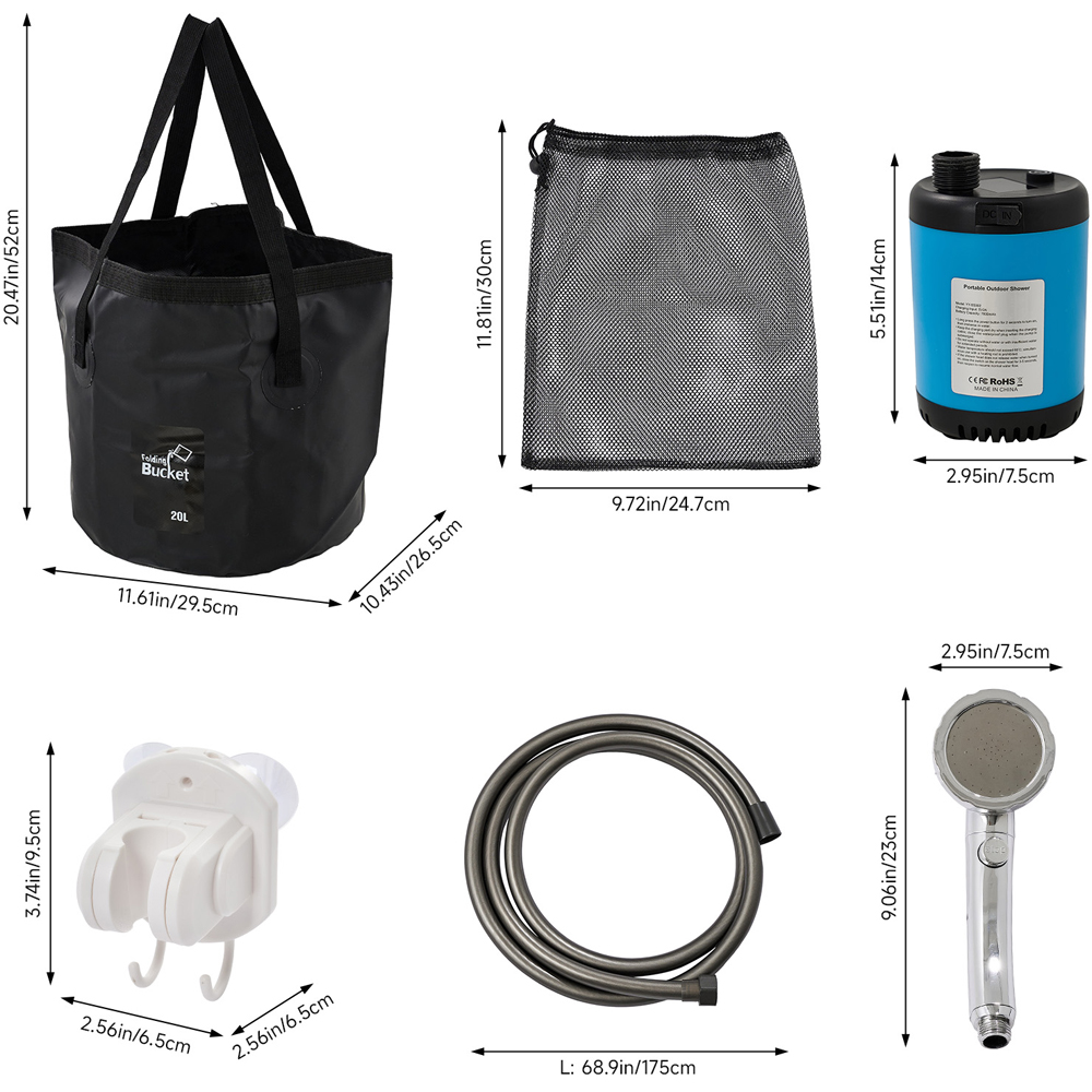 Living and Home Portable Camping Shower Kit with Rechargeable Pump and Bucket Image 7