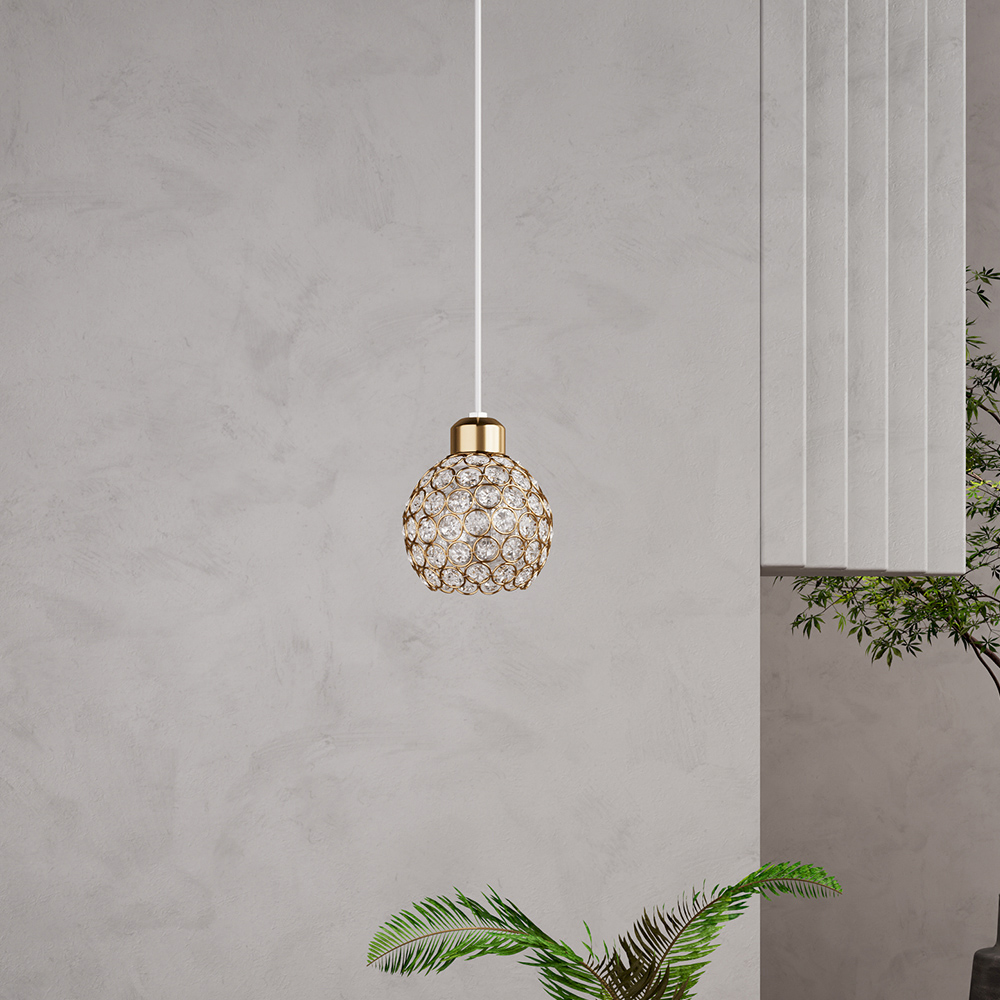 Living and Home Gold Iron Spherical Clear Glass Shade E27 Pendant Light Image 2