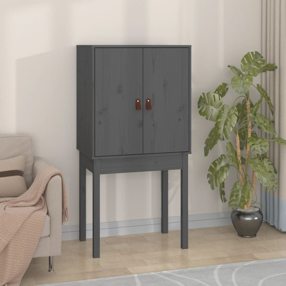 vidaXL 2 Door Grey Solid Pine Wood Highboard Image 3