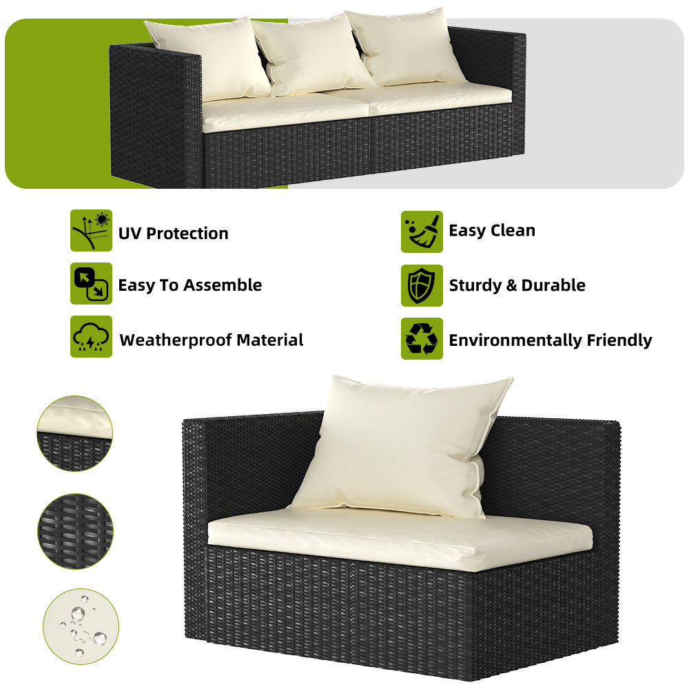 Rattrix 5 Seater Black Rattan Modular Garden Corner Sofa Set with Cushion Image 6