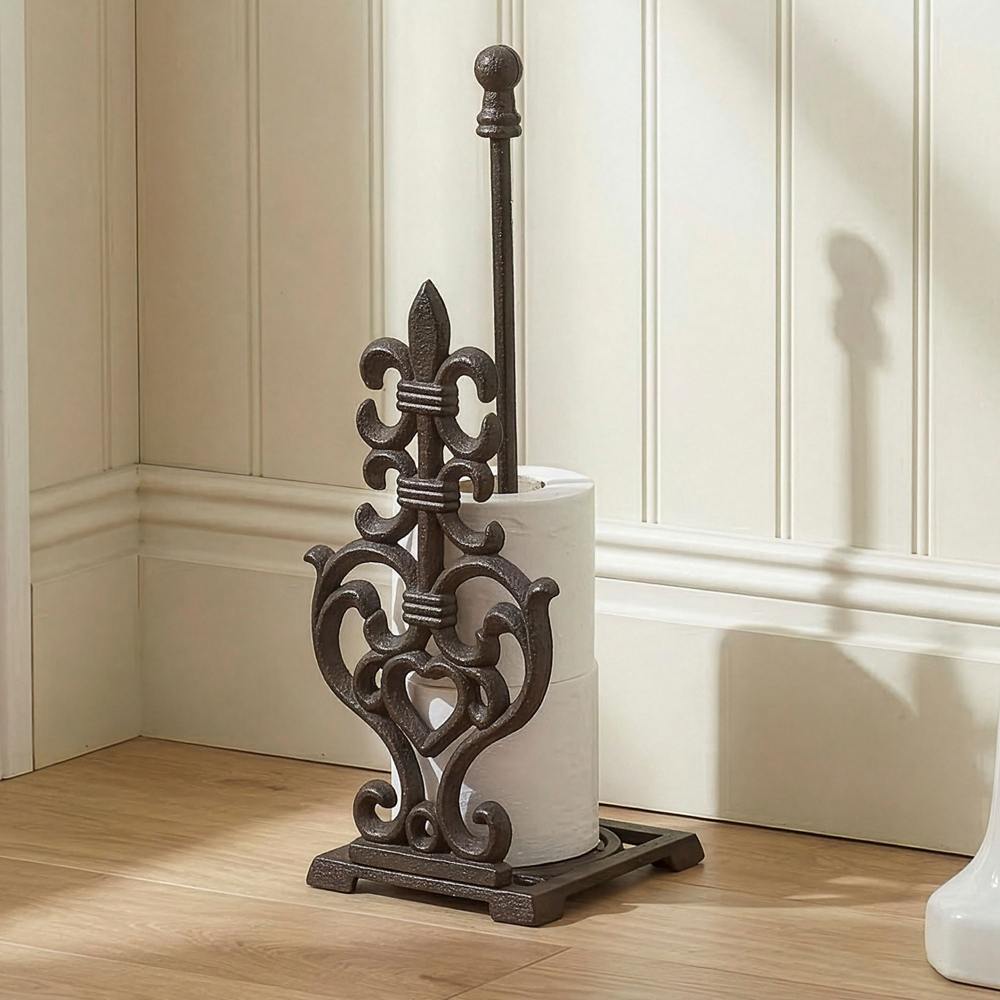 Dibor Antique Brown Cast Iron Period Style Freestanding Toilet Roll Holder Image 2