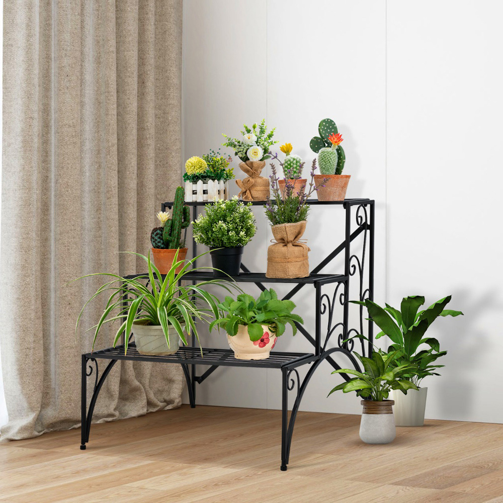 Costway 3 Shelf Black Ladder Flower Pot Holder Image 3