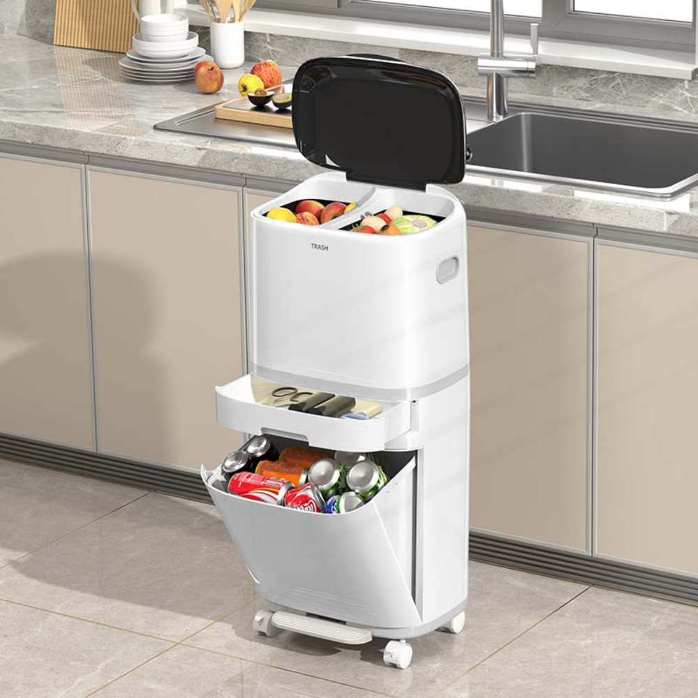 H&O Direct Mobile Dry Wet Separation Pedal Trash Bin 42L Image 2