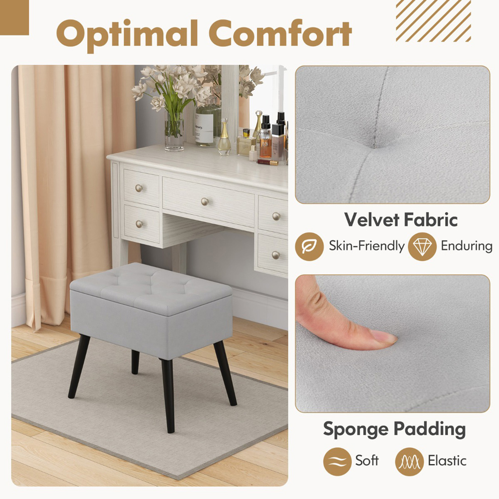 Costway Grey Velvet Flip Top Ottoman Footstool Image 8