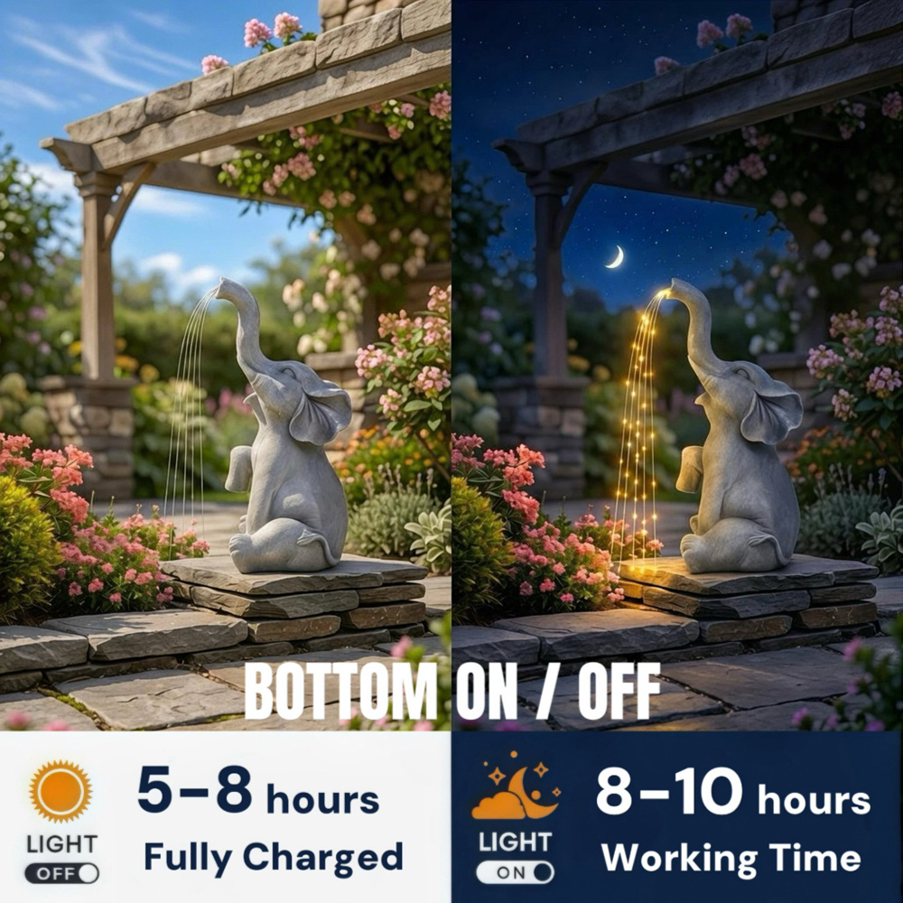 Alivio Grey Elephant LED Solar Garden Statue Image 5