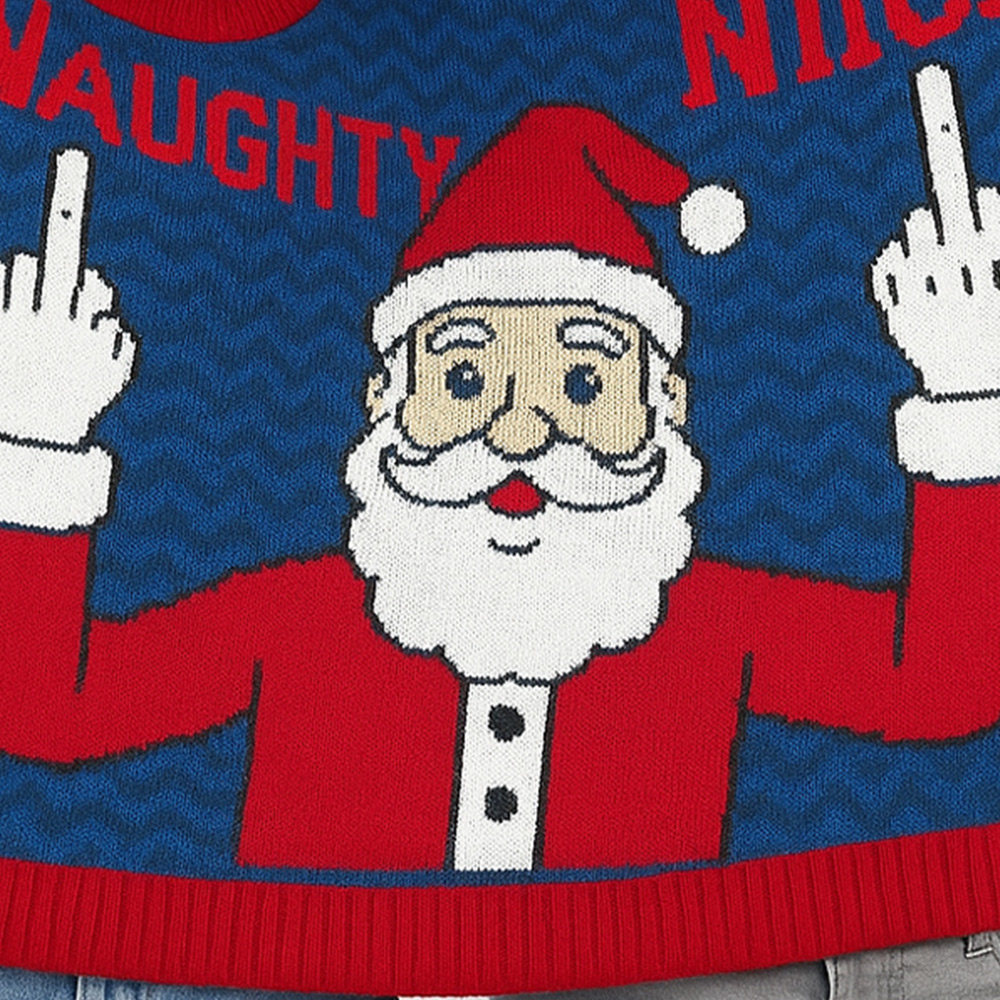 Noel Square Twin Naughty and Nice Crew Neck Xmas Jumper Blue Image 2