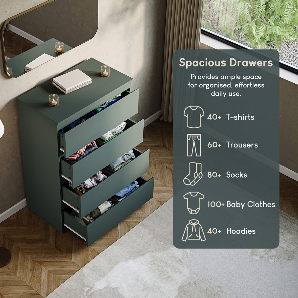 VIDA DESIGNS Denver Jasper Green 4 Drawer Bedside Table Image 6