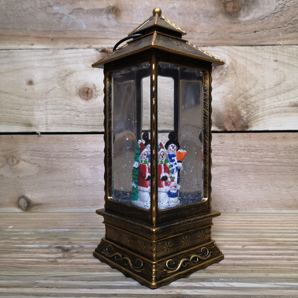 Samuel Alexander Snowman Scene Antique Effect Christmas Water Spinner Lantern 27cm Image 2