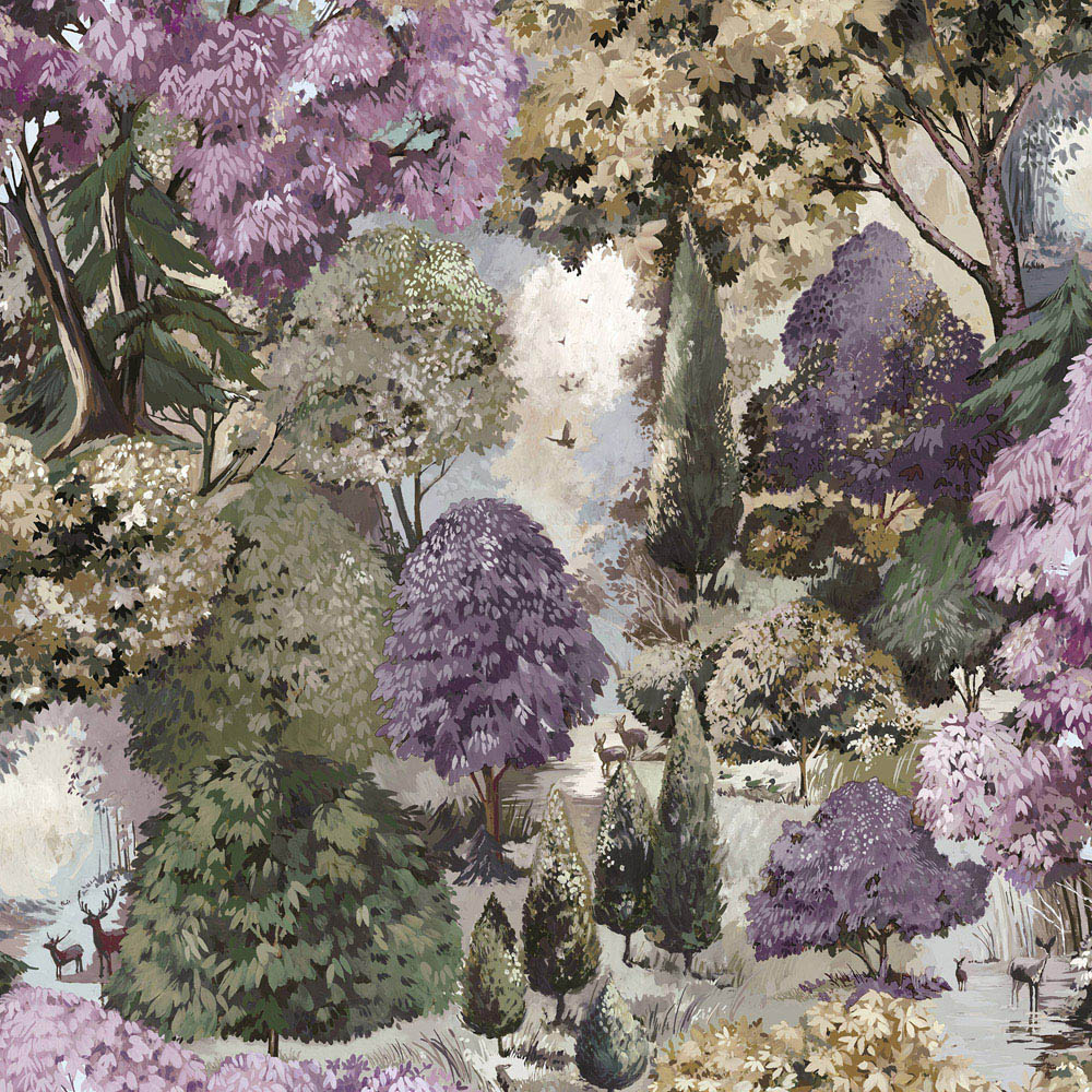 Holden Decor Basildon Forest Mulberry and Green Wallpaper Image 1