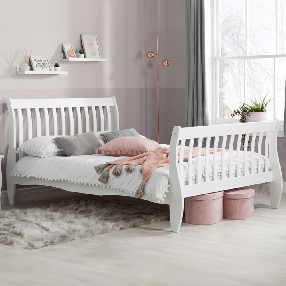 Belford Double White Wooden Bed Image 1