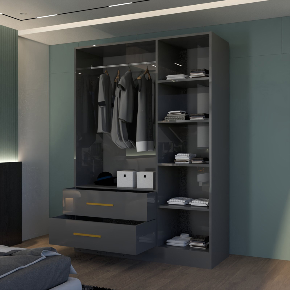 M N Furniture Glossera 3 Door 2 Drawer Grey High Gloss Mirrored Wardrobe 116cm Image 4