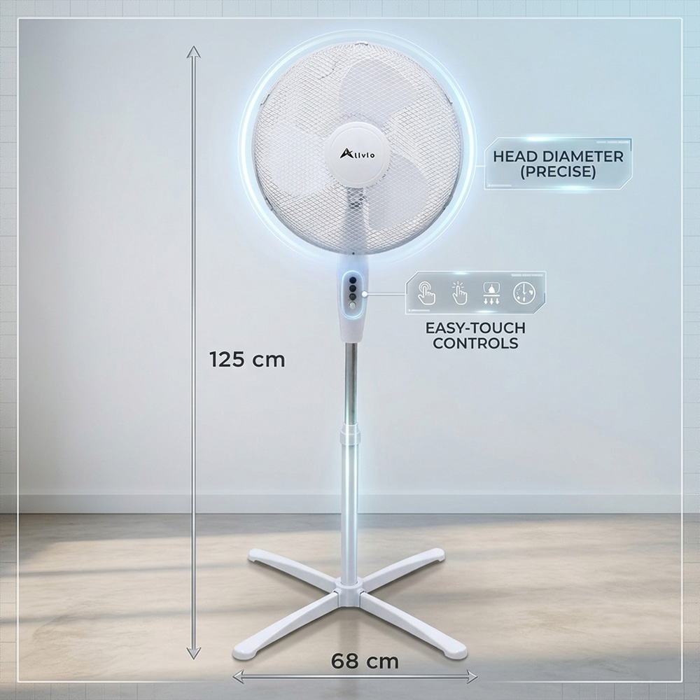 Alivio White 3 Blade Quiet Adjustable Oscillating Pedestal Floor Fan 45W Image 9